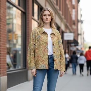 ​Coldwater Creek Floral Tapestry Button Up Jacket 100% Cotton 2X